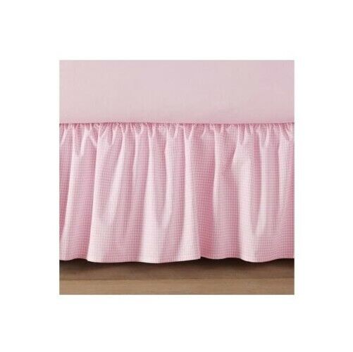 Pottery Barn Pink White Gingham Check Nursery Crib Bed Skirt Percale Cotton New