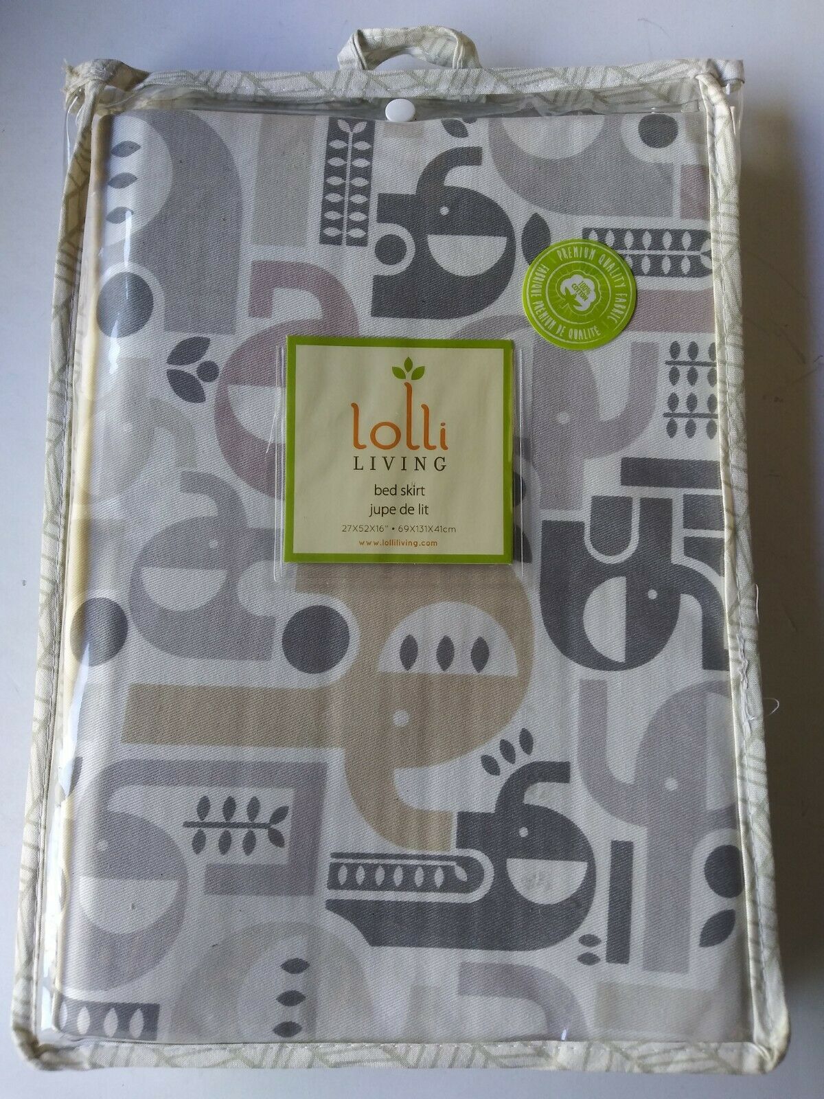 Lolli Living Baby Bed Skirt -  Elephant Pattern - Gray Pink Beige - Nos