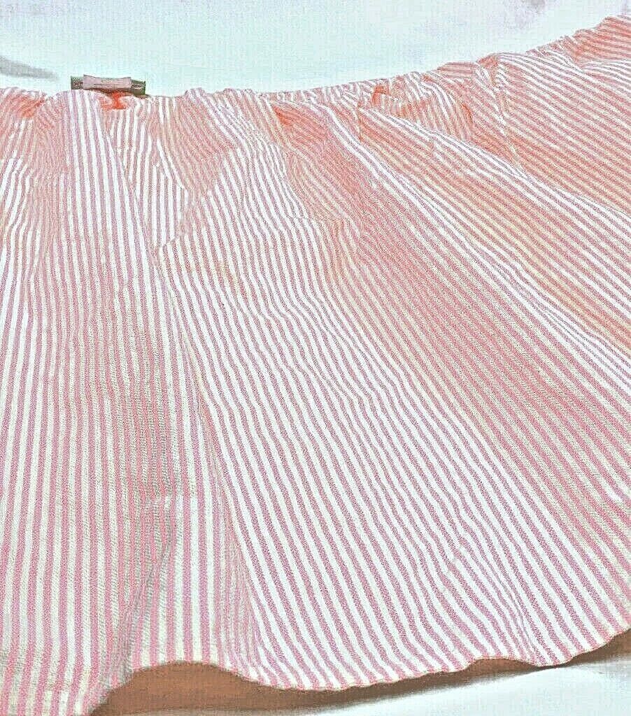 High End Doodlefish Baby Girl Crib Skirt Bed Ruffle Pink White Stripe Seersucker