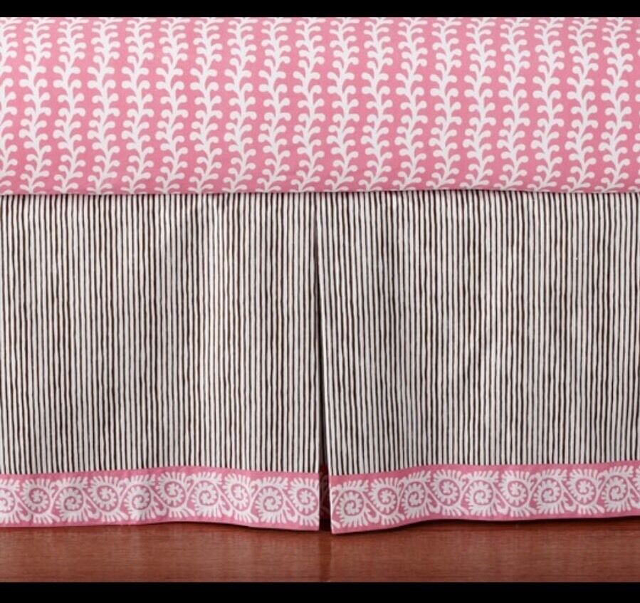Nip Pottery Barn Kids Baby Pink Lena Striped Crib Bed Skirt $79