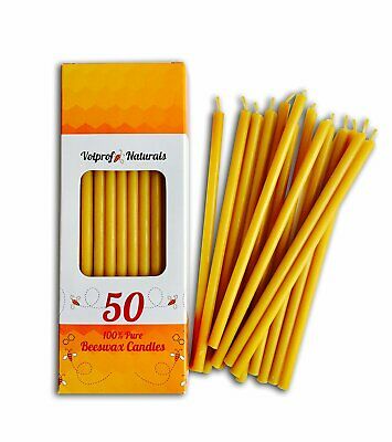 50 Natural 100% Pure Beeswax Taper Candles ( 6") Natural Honey Scent
