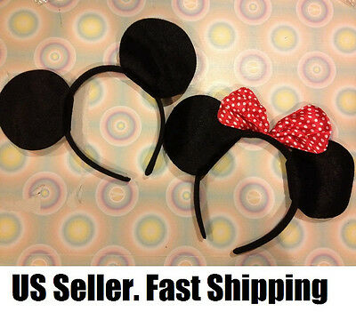 10 Pc Lot Mickey Minnie Mouse Ears Birthday Headband Party Favor Us Seller Bow