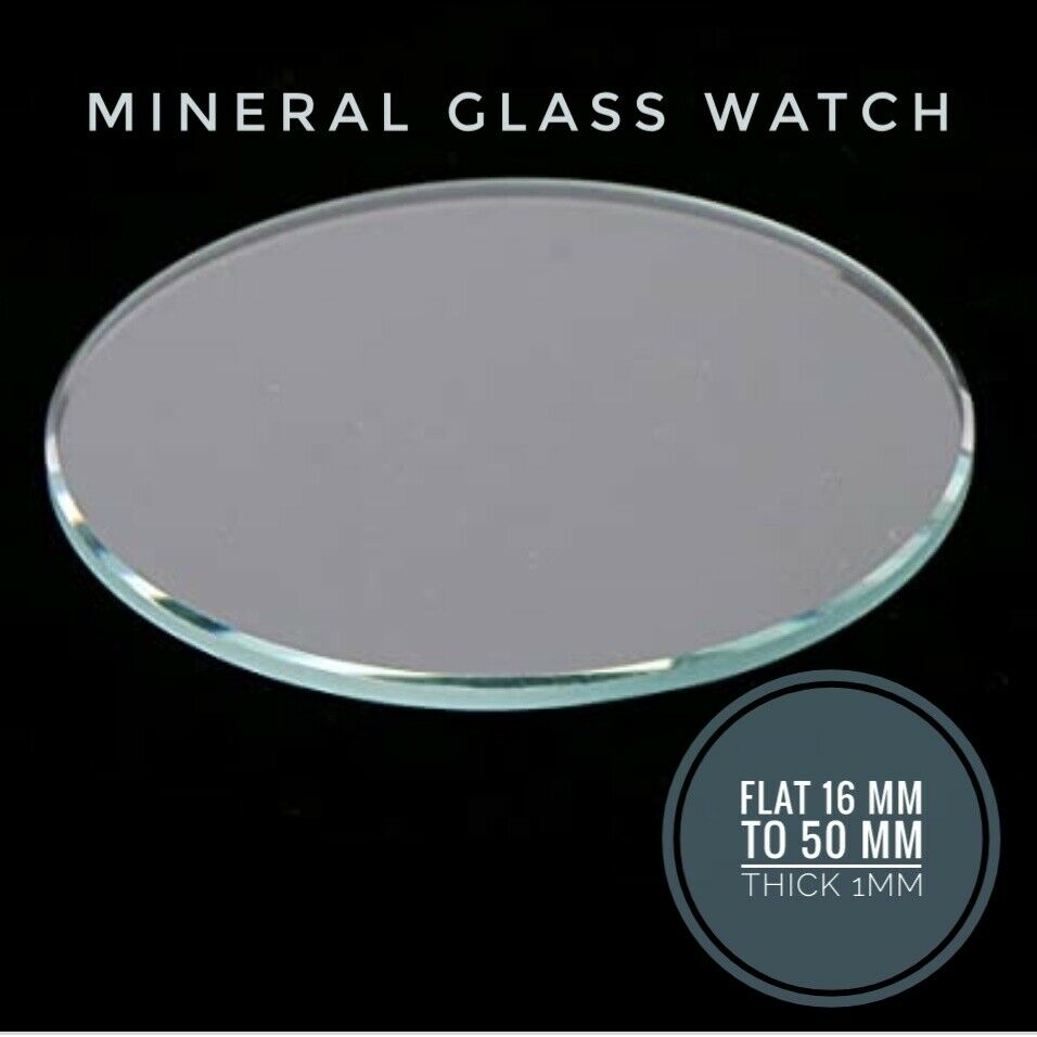 Mineral Flat Watch Glass, Crystal Replacement 1mm Thick, Size 16mm-50mm, Glass