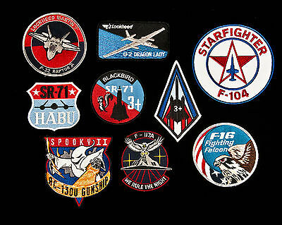 Lockheed Usaf Ac-130, F-22, U-2, Sr-71, F-16, F-104, F-117 Aircraft Patches