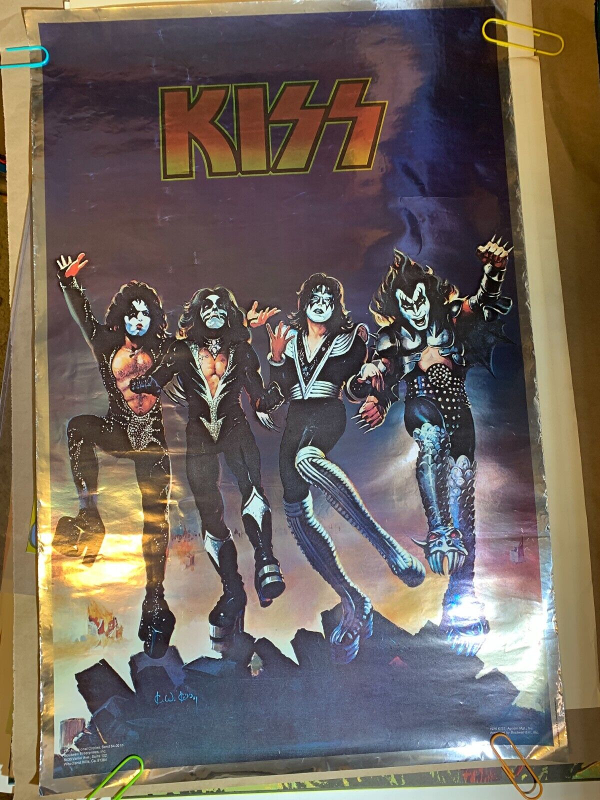 Kiss Vintage 1976 Destroyer Ace Peter Gene Paul Aucoin Mgt Foil Poster -rare!
