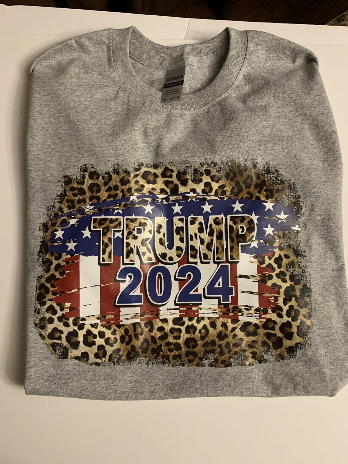 Custom Screen Printed T-shirt. "trump 2024", Size Medium